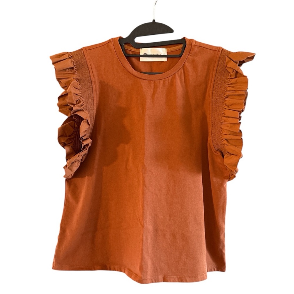 The Impeccable Pig‎ Ruffled Sleeve Orange Women's Top